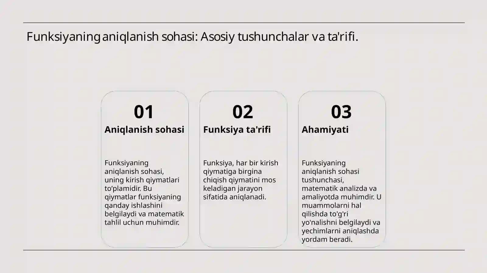 Funksiyaning aniqlanish sohasi va qiymatlar toʻplami 3