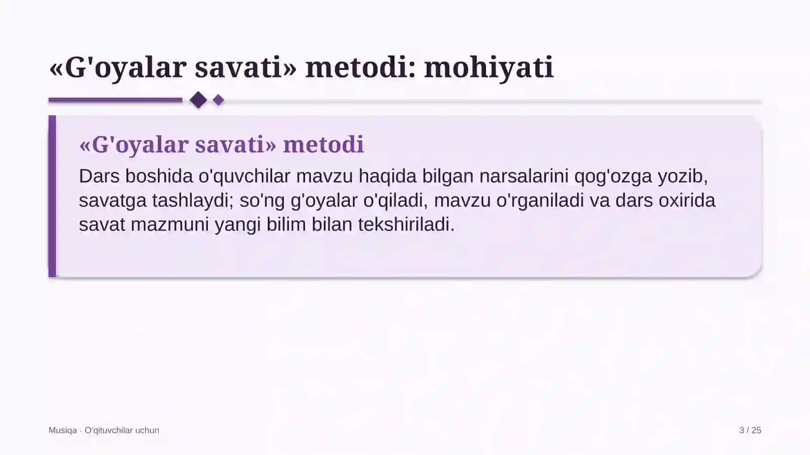 musiqa darslarida g'oyalar savati metodidan foydalanish 9780 3