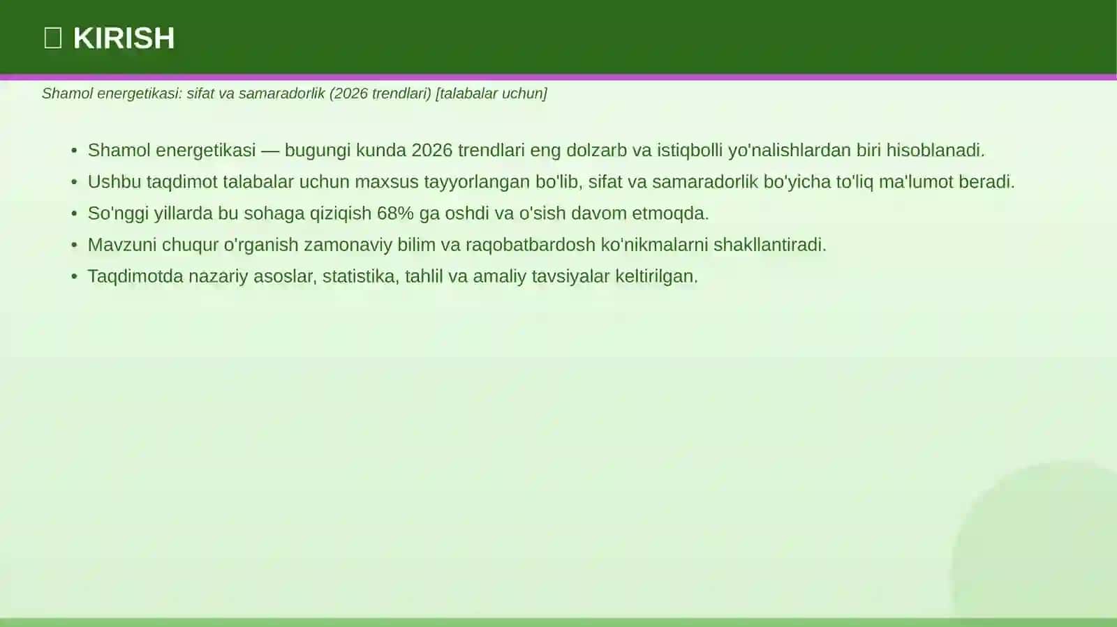 Shamol energetikasi: sifat va samaradorlik (2026 trendlari) [talabalar uchun] 3