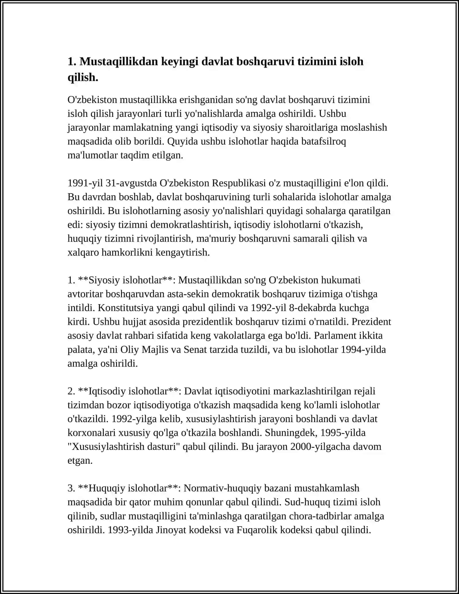 MUSTAQILLIK YILLARIDA DAVLAT BOSHQARUVI TIZIMIDA AMALGA OSHIRILGAN ISLOHOTLAR 3