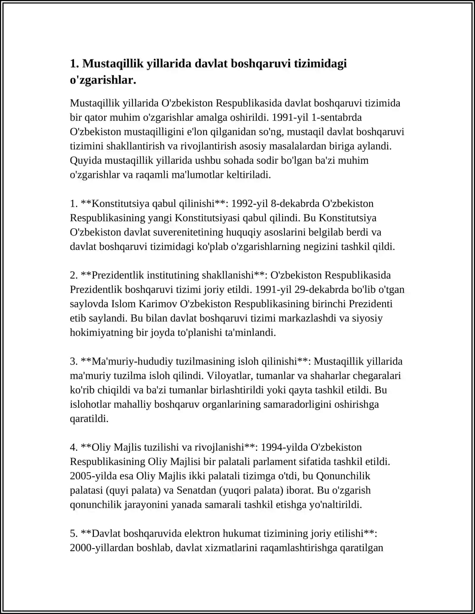 MUSTAQILLIK YILLARIDA DAVLAT BOSHQARUV TIZIMIDA AMALGA OSHIRILGAN ISLOHOTLARNING XUXSUSYATLARI 3