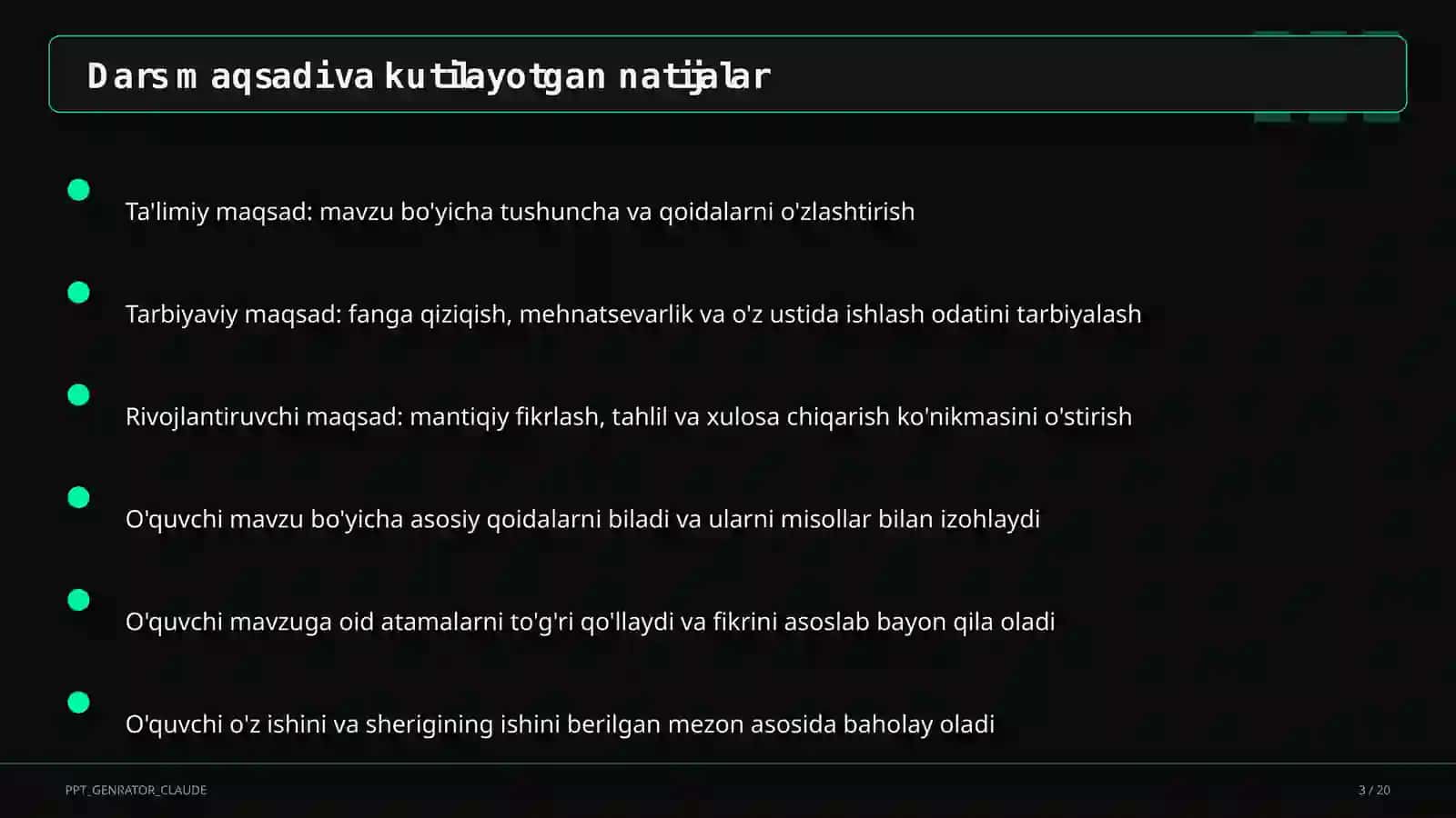 Dars rejasi 3
