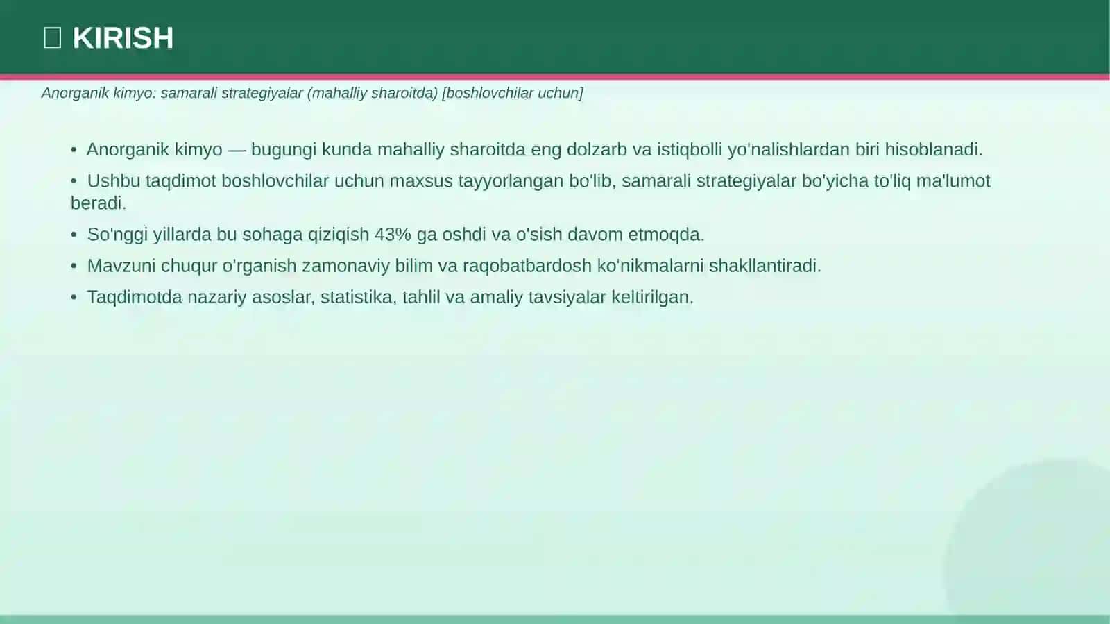 ANORGANIK KIMYO Samarali strategiyalar — mahalliy sharoitda 3