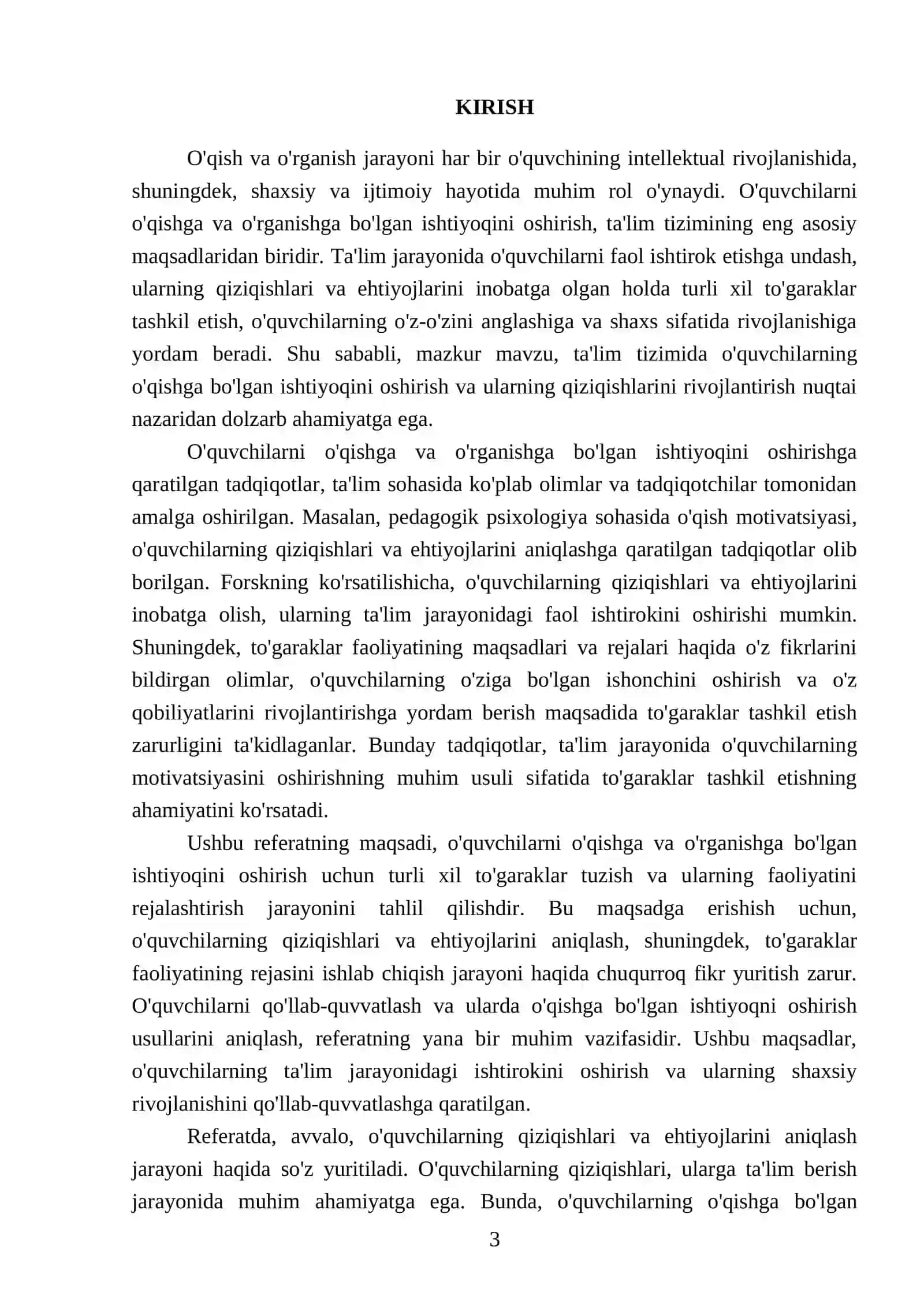 O'quvchilarni oʻqishga va oʻrganishga boʻlgan ishtiyoqini oshirish uchun turli xil toʻgaraklar tuzishni hamda toʻgarak ishining rejasini ishlab chiqish 3