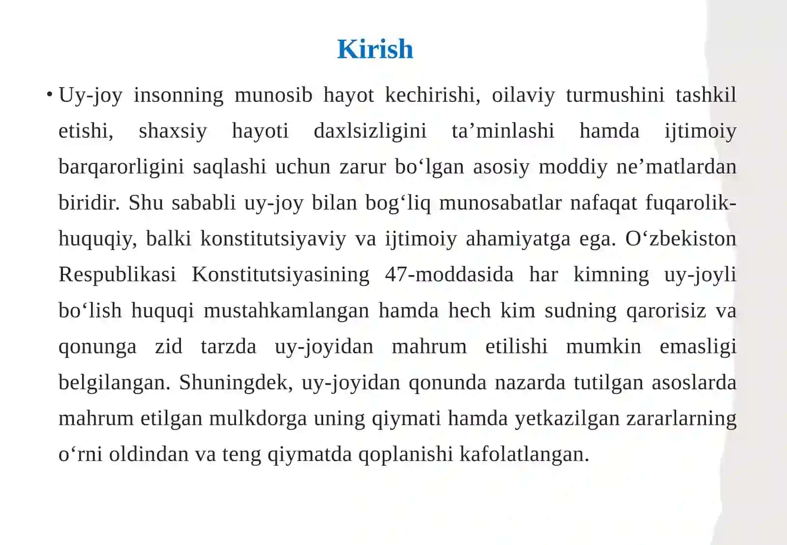 Uy joyga oid nizolar tushunchasi va turlari. 3