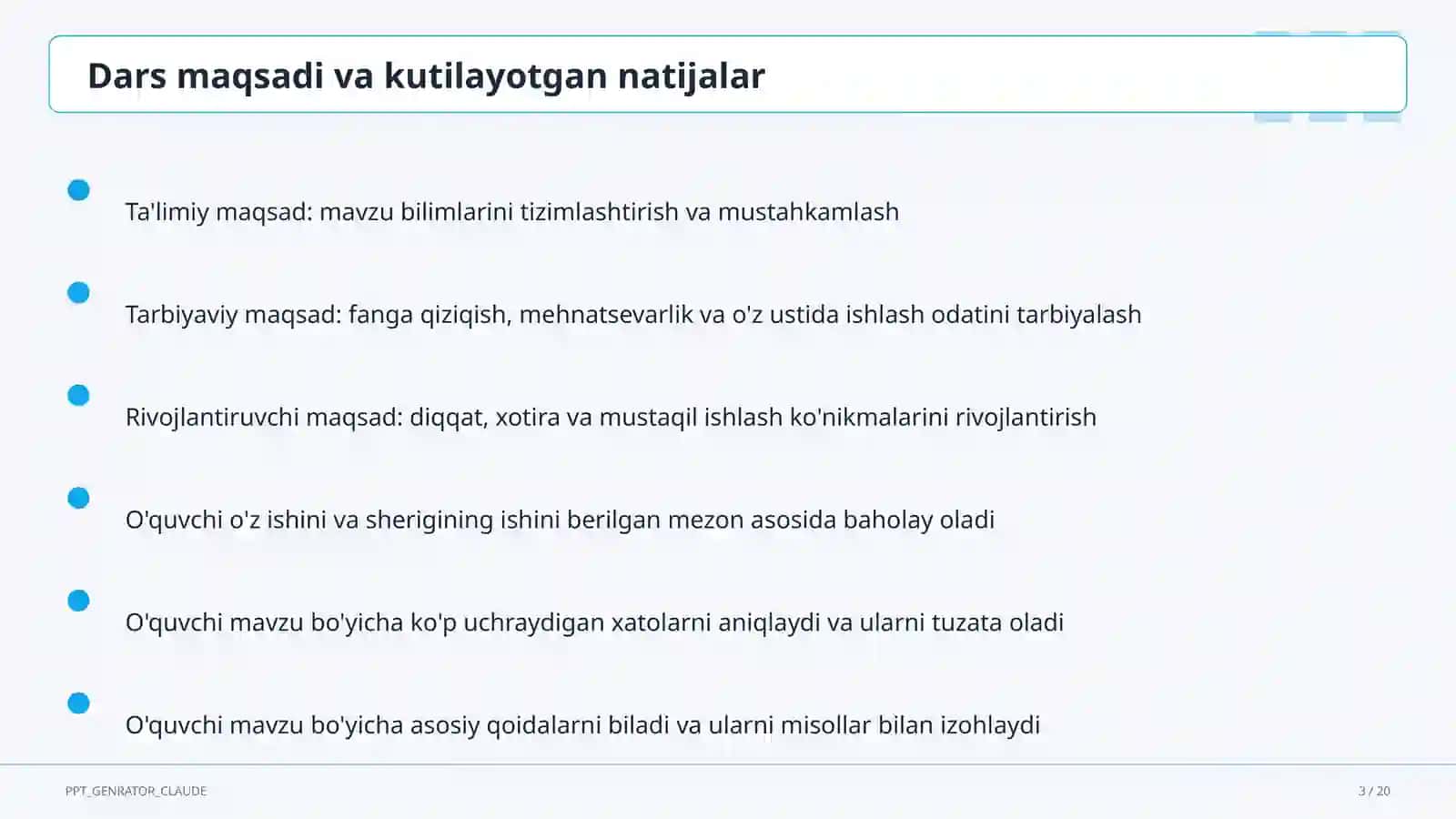 Sinf soati va tarbiyaviy tadbirlar (1–11) 3