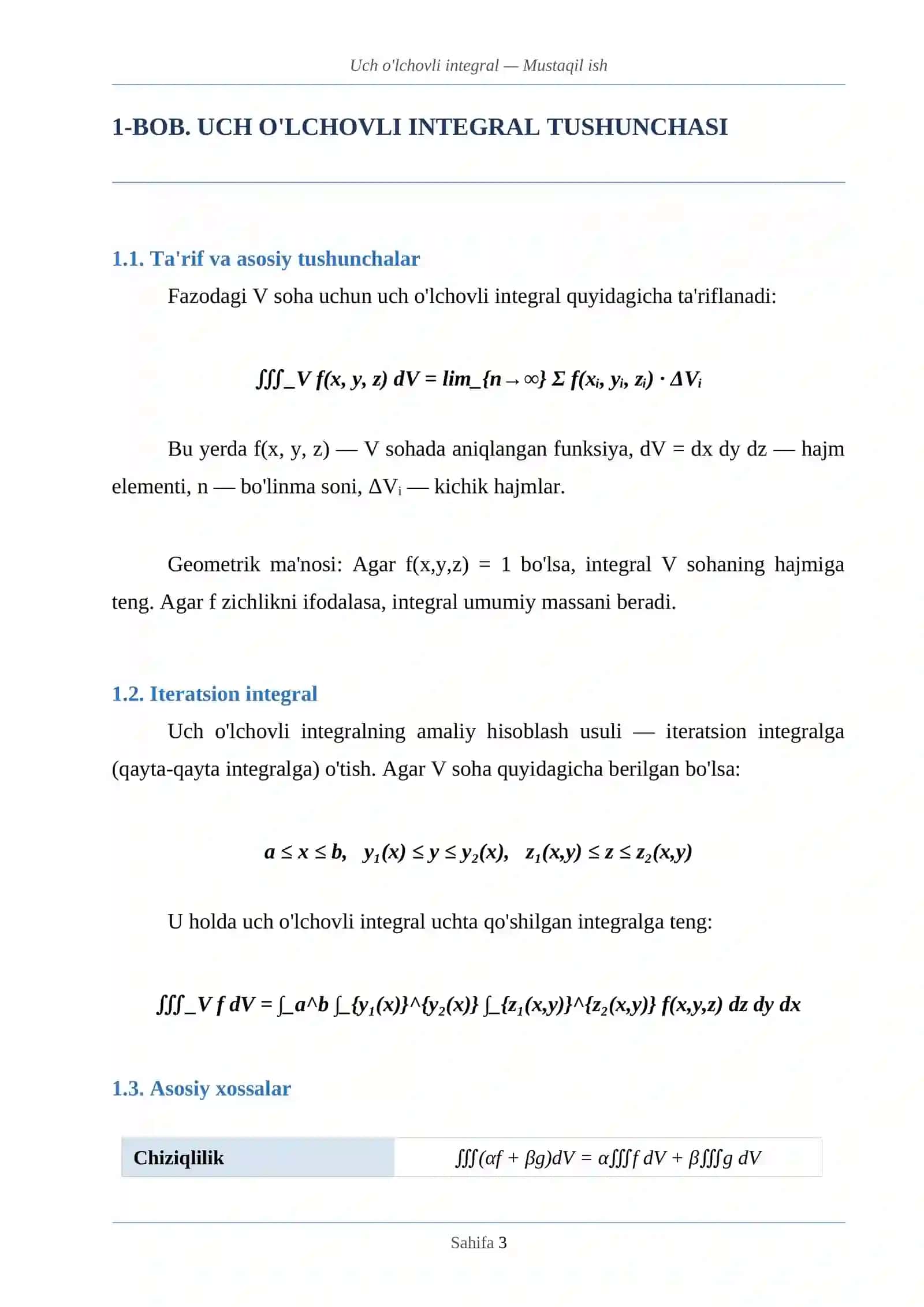 UCH O'LCHOVLI INTEGRAL 3