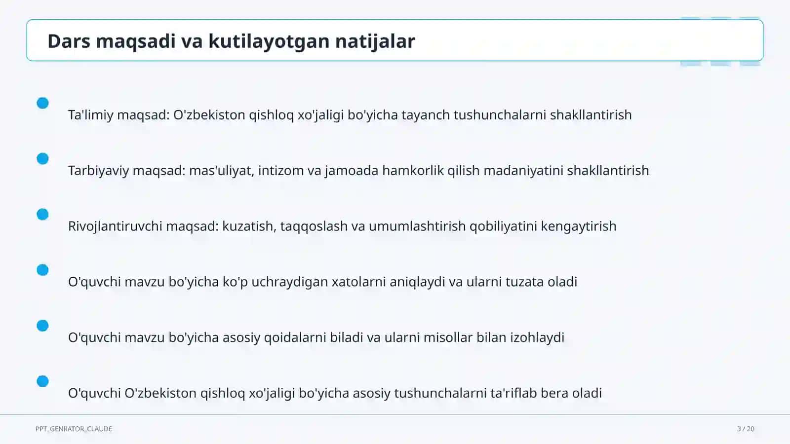 O'zbekiston qishloq xo'jaligi (9-sinf) 3