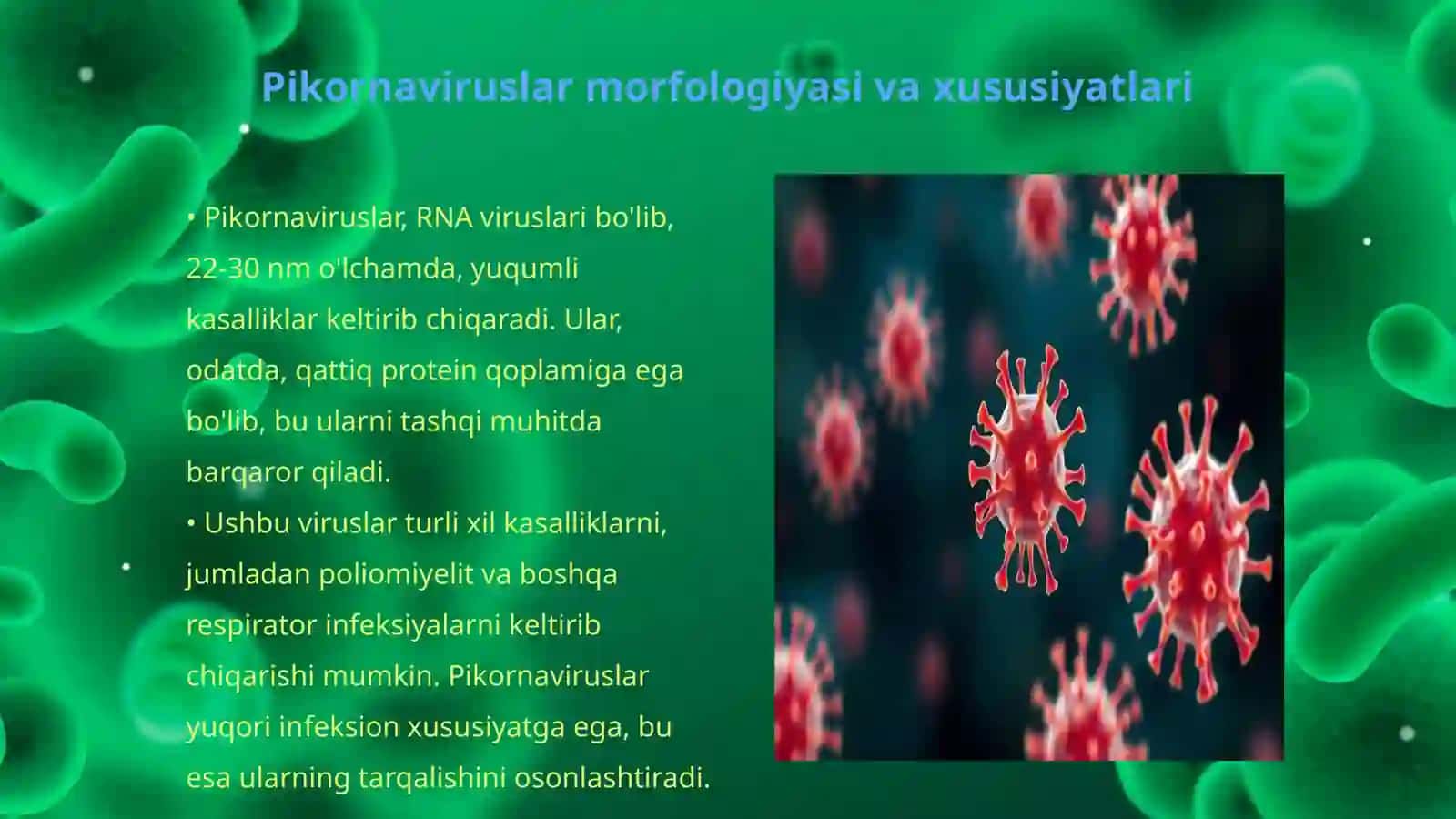Pikornaviruslar (poliomiyelit). Rabdoviruslar (qutirish). Najas, og'iz orqali yuquvchi gepatit A va E viruslarining. Virusologik diagnostikasi va profilaktikasi.Har birining morfologiyasi,odamda patogenezi, labaratoriya tashxisi usullari kengroq va davolash profilaktikasi Fan: Mikrobiologiya 3