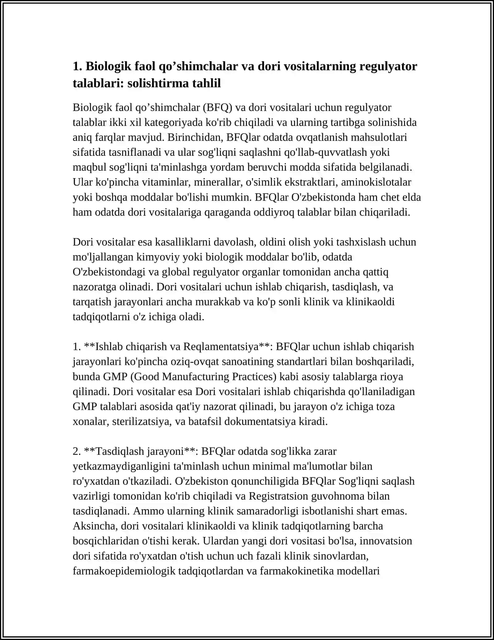 BIOLOGIK FAOL QO’SHIMCHALAR VA DORI VOSITALARNING QIYOSIY TAHLILI 3
