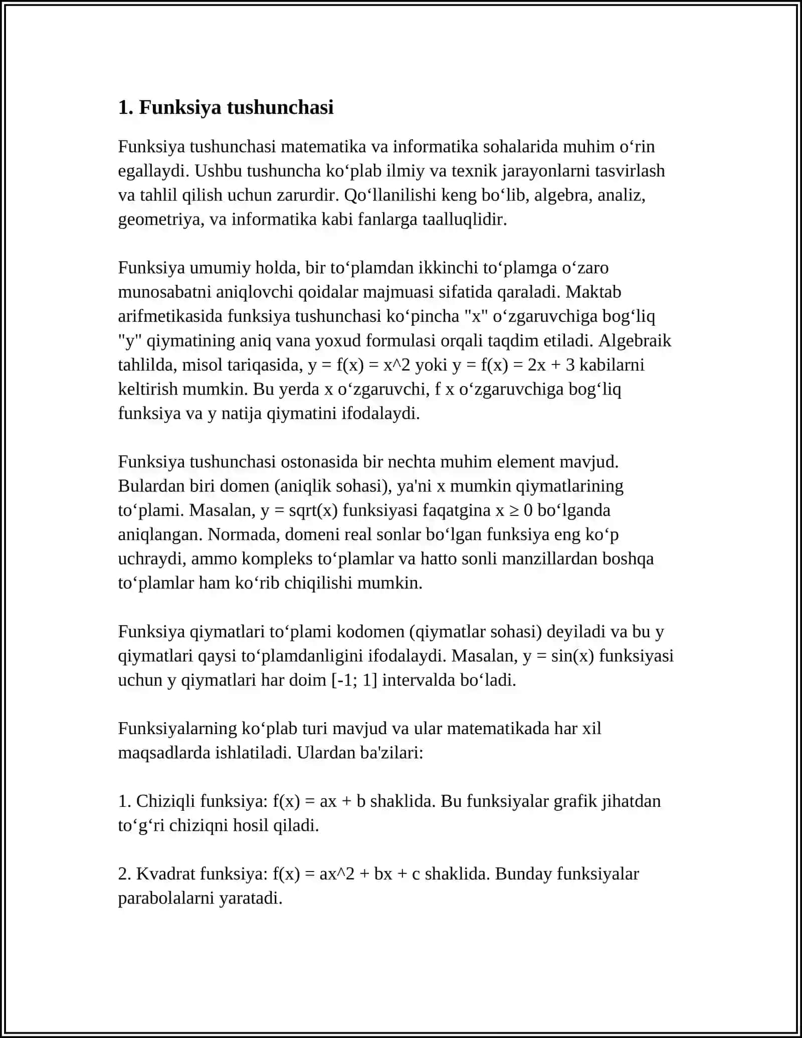 Funksiya va uning grafiki 3
