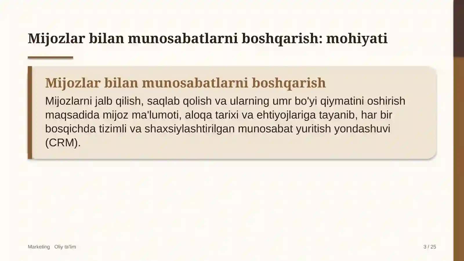 ehtiyot qismlar do'konlarida mijozlar bilan munosabatlarni boshqarish 4213 3