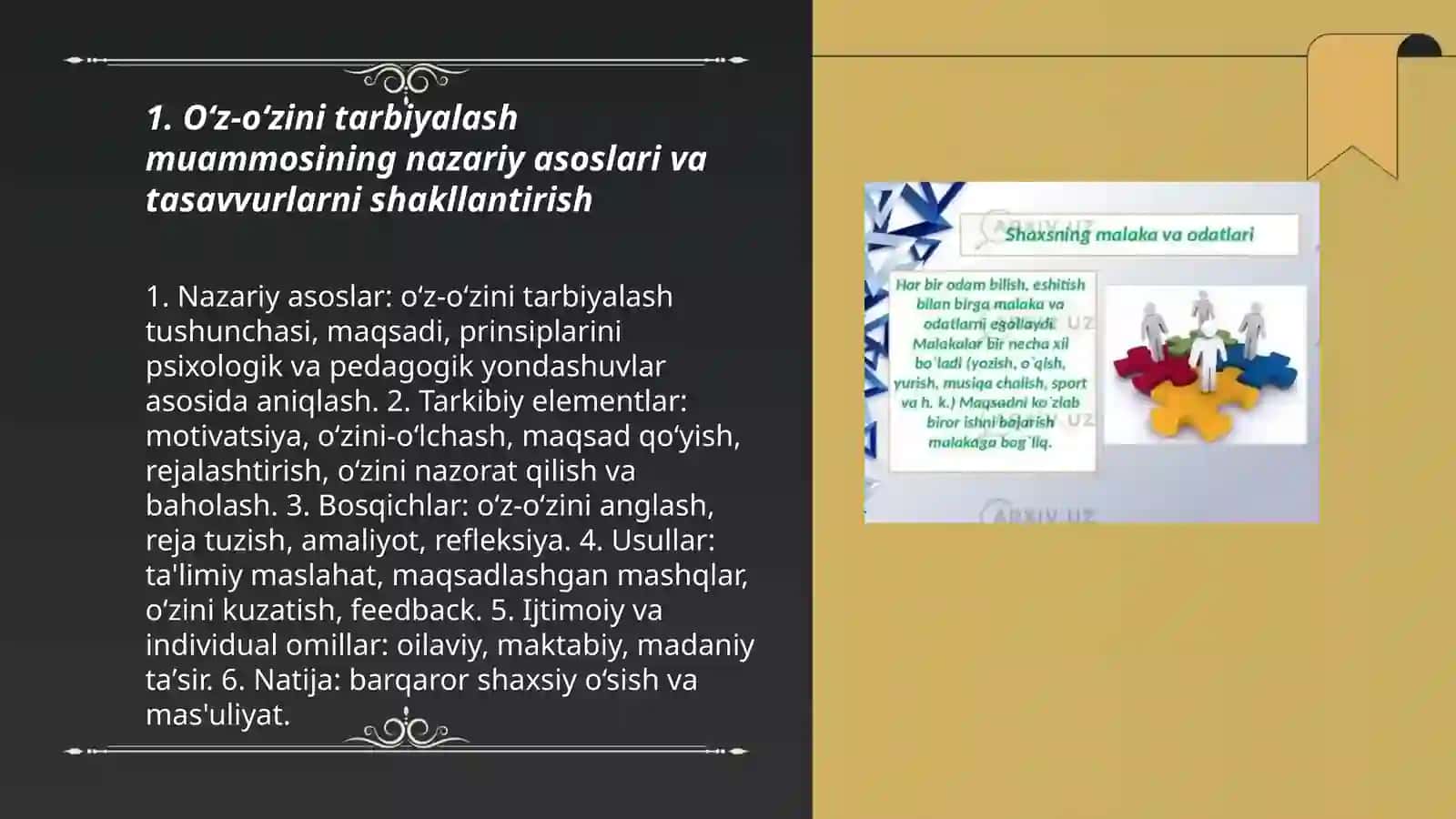 Shaxsning oʻz-oʻzini tarbiyalash muammosi yuzasidan tasavvurlarni shakllantirish 3