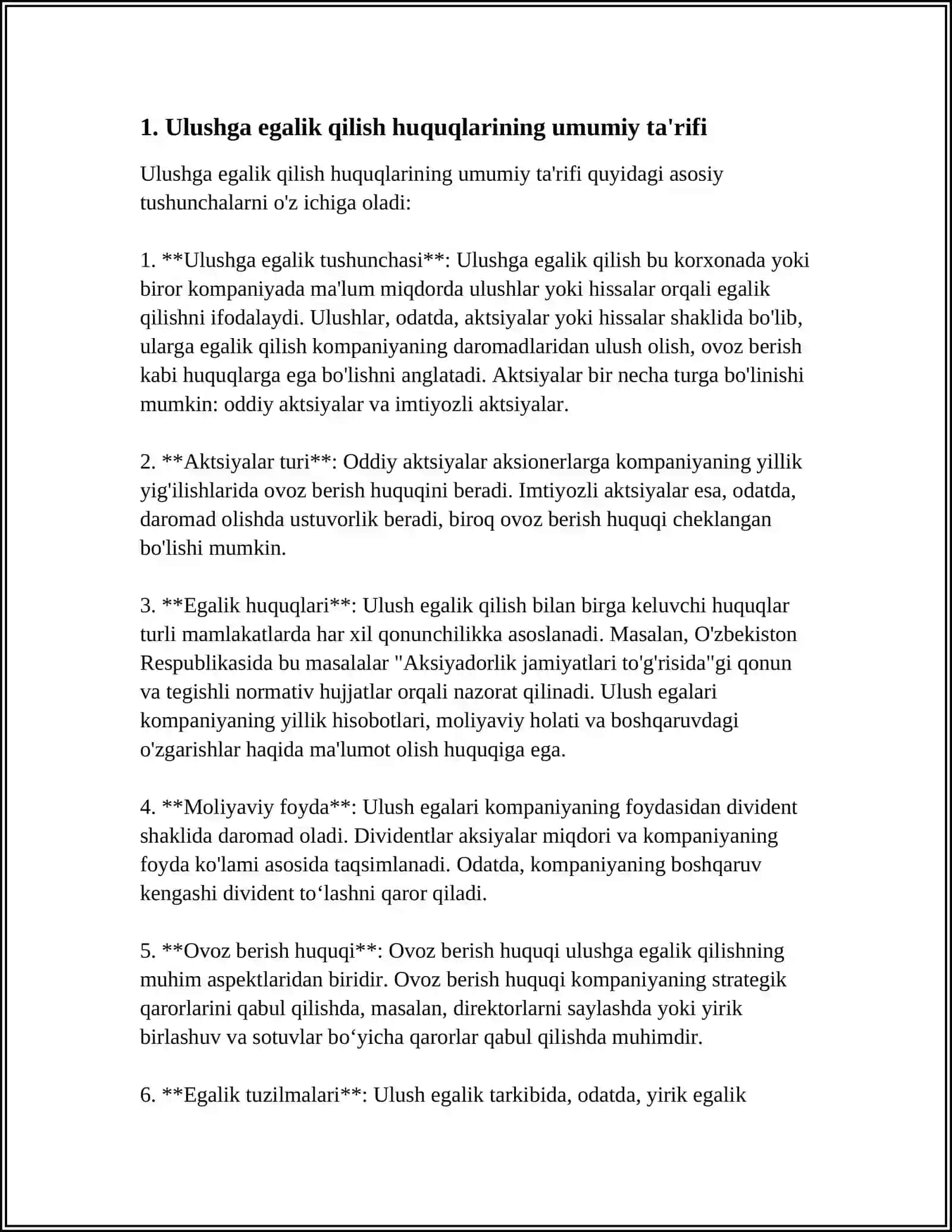 ULUSHGA EGALIK QILISH HUQUQINI BERUVCHI QIMMATLI QOG'OZLAR 3