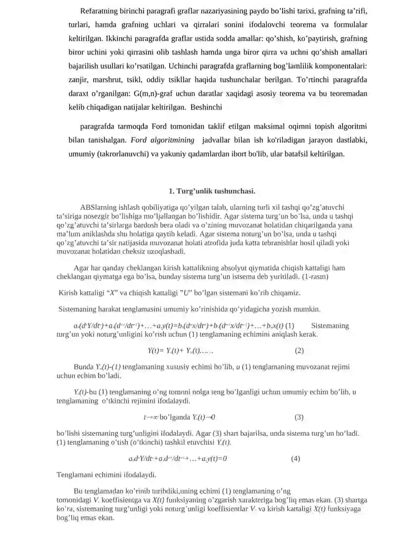 Graflar ustida amallar Referat 3