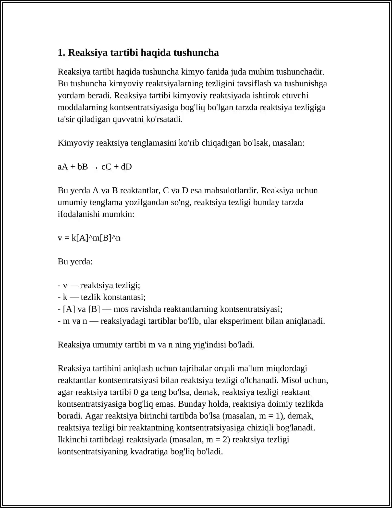 MUSTAQIL ISH Mavzu: REAKSIYALARNING TARTIBI VA MOLEKULYARLIGI 3