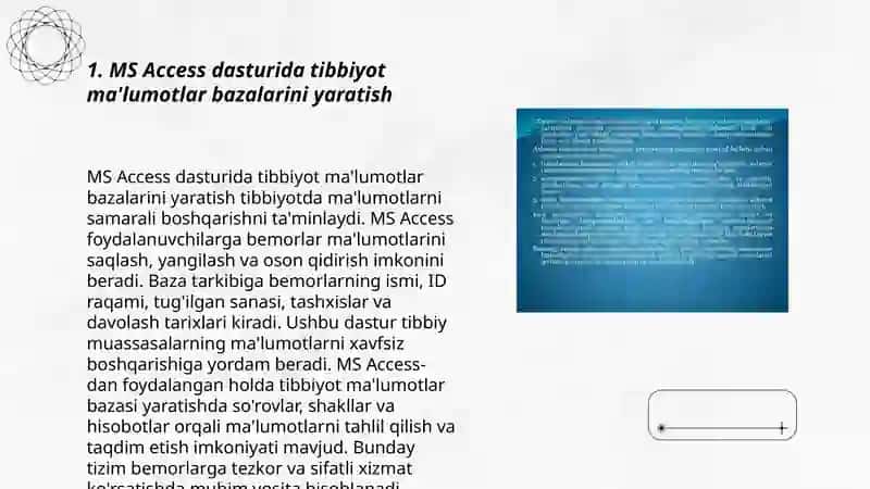 Tibbiyot axborot tizimlari.MS Acces dasturiy taʼminotidan foydalanish 3