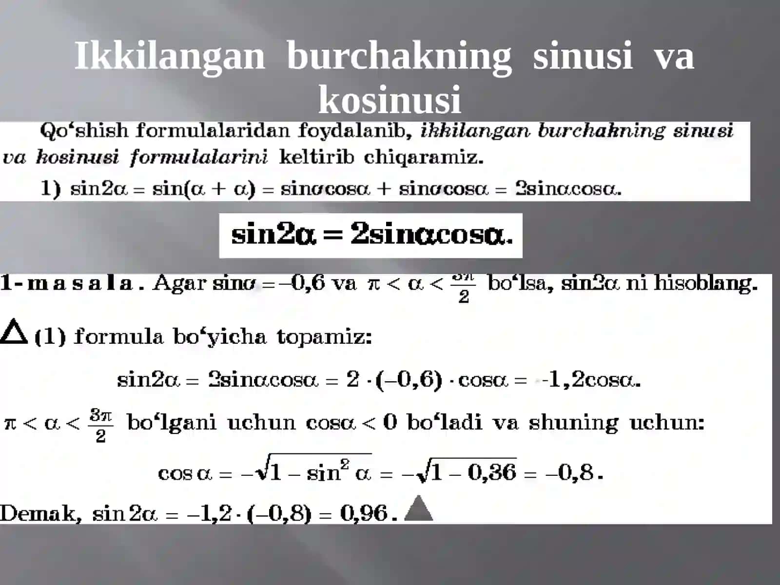 Ikkilangan  burchakning  sinusi  va kosinusi 3