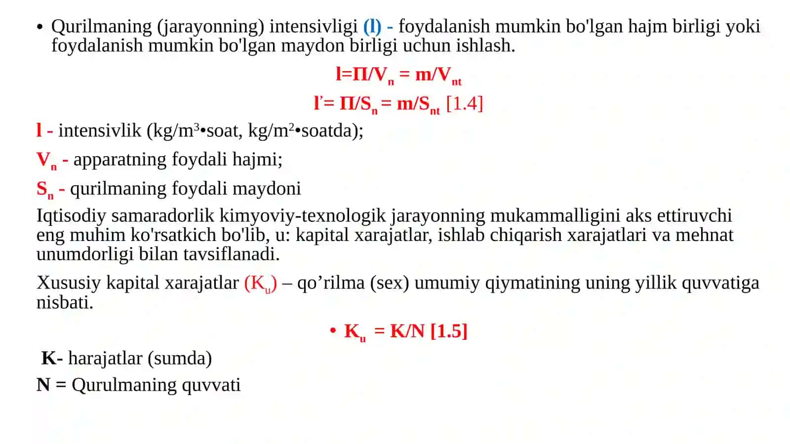 Kimyoviy–texnologik jarayonlarda texnik va iqtisodiy ko’rsatgichlar 3