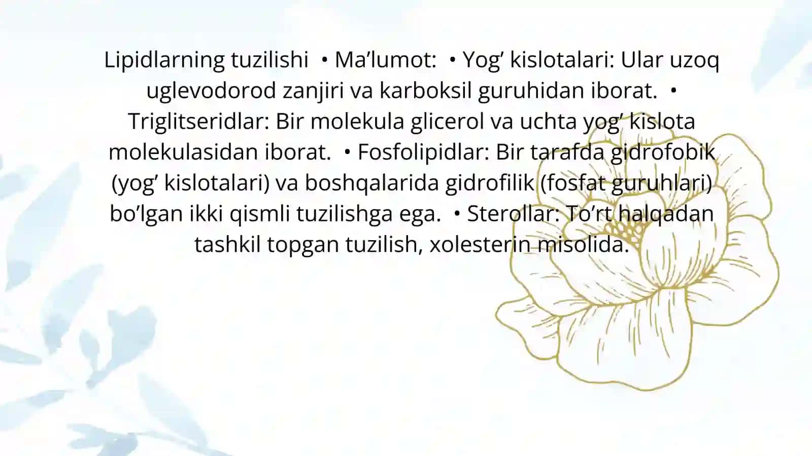 Lipidlarning tuzilishi, funksiyasi va metabolizmi 3