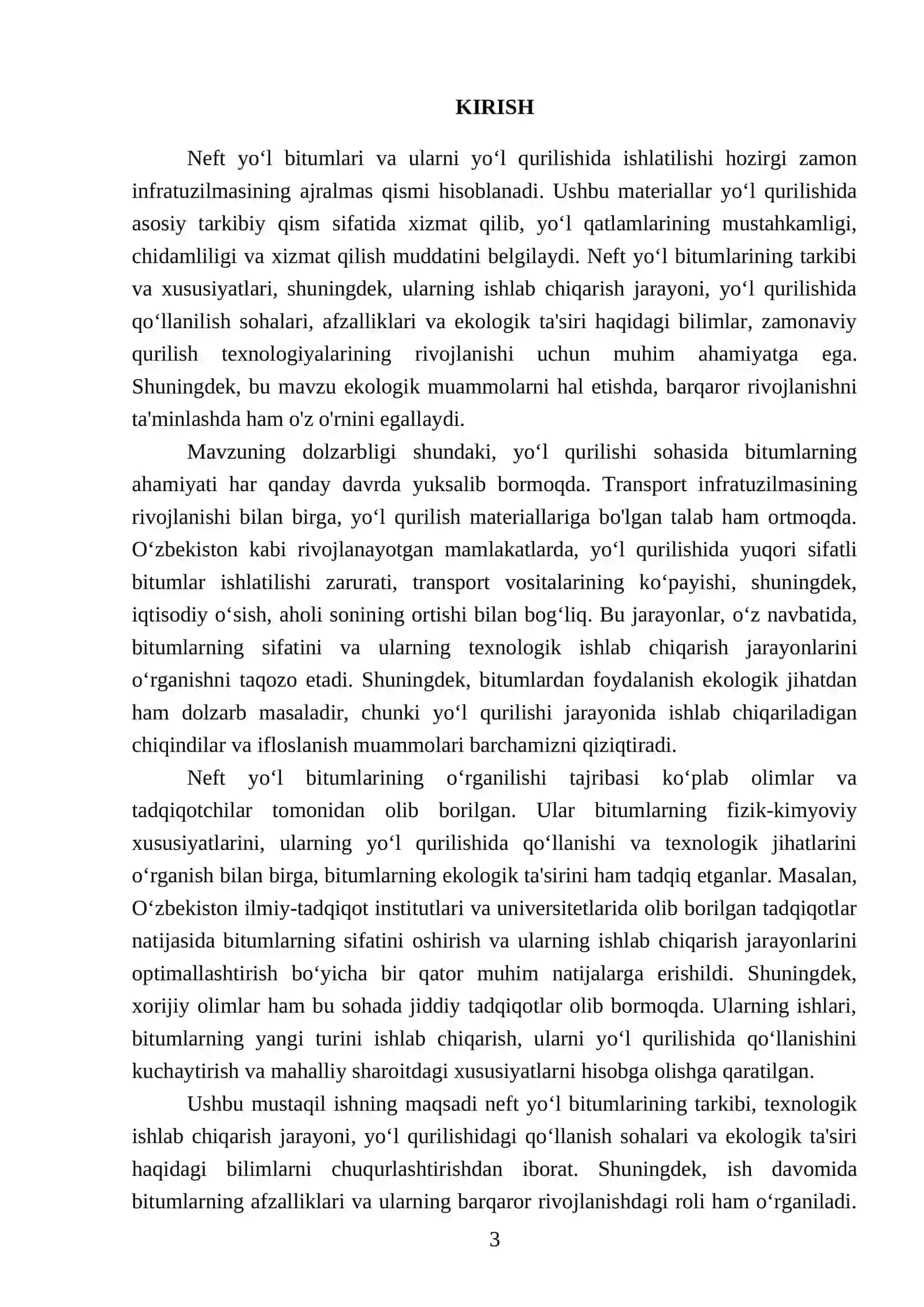 Neft yo‘l bitumlari va ularni yo‘l qurilishida ishlatilish sohalari 3