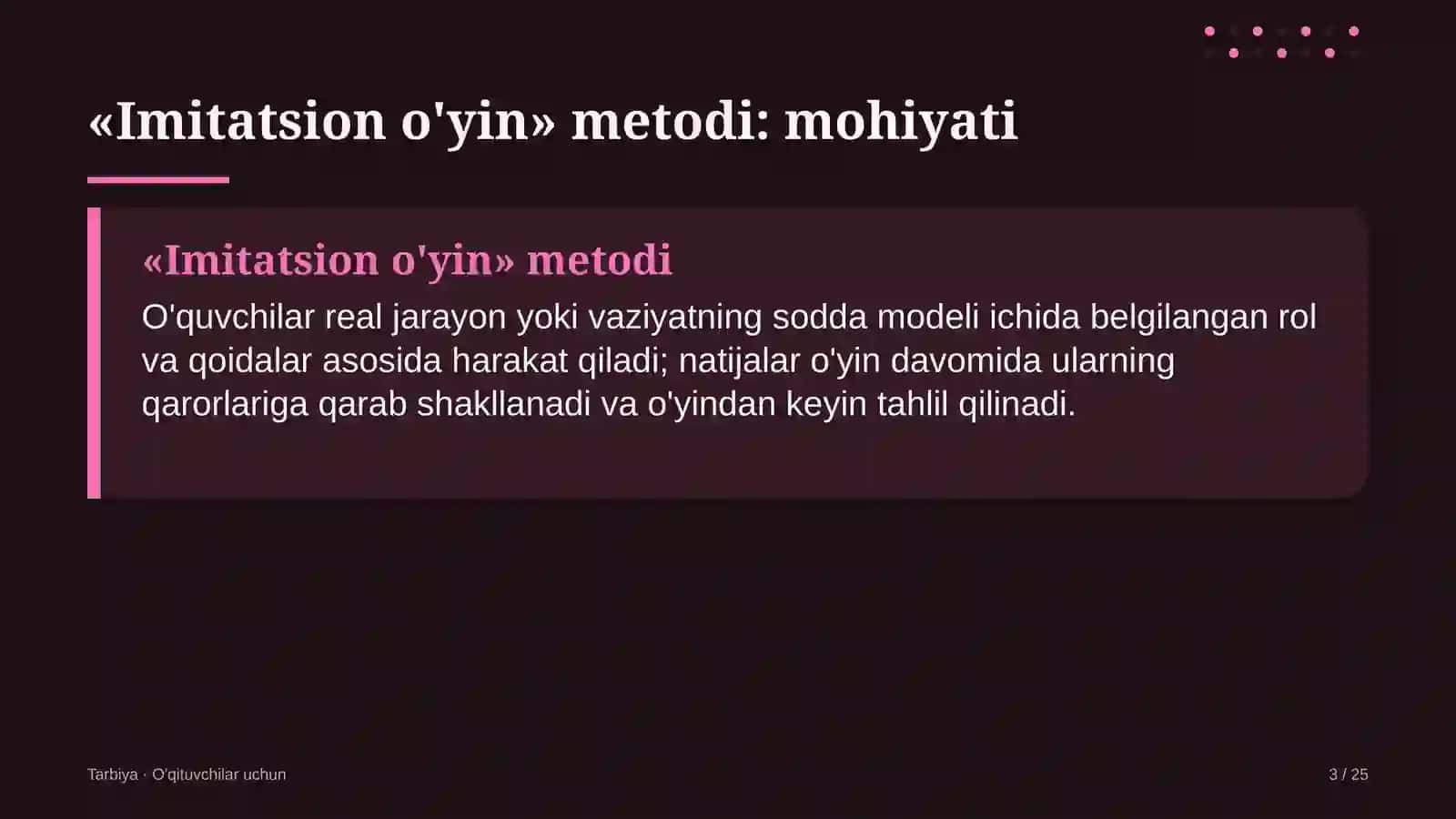tarbiya darslarida imitatsion o'yin metodidan foydalanish 4771 3