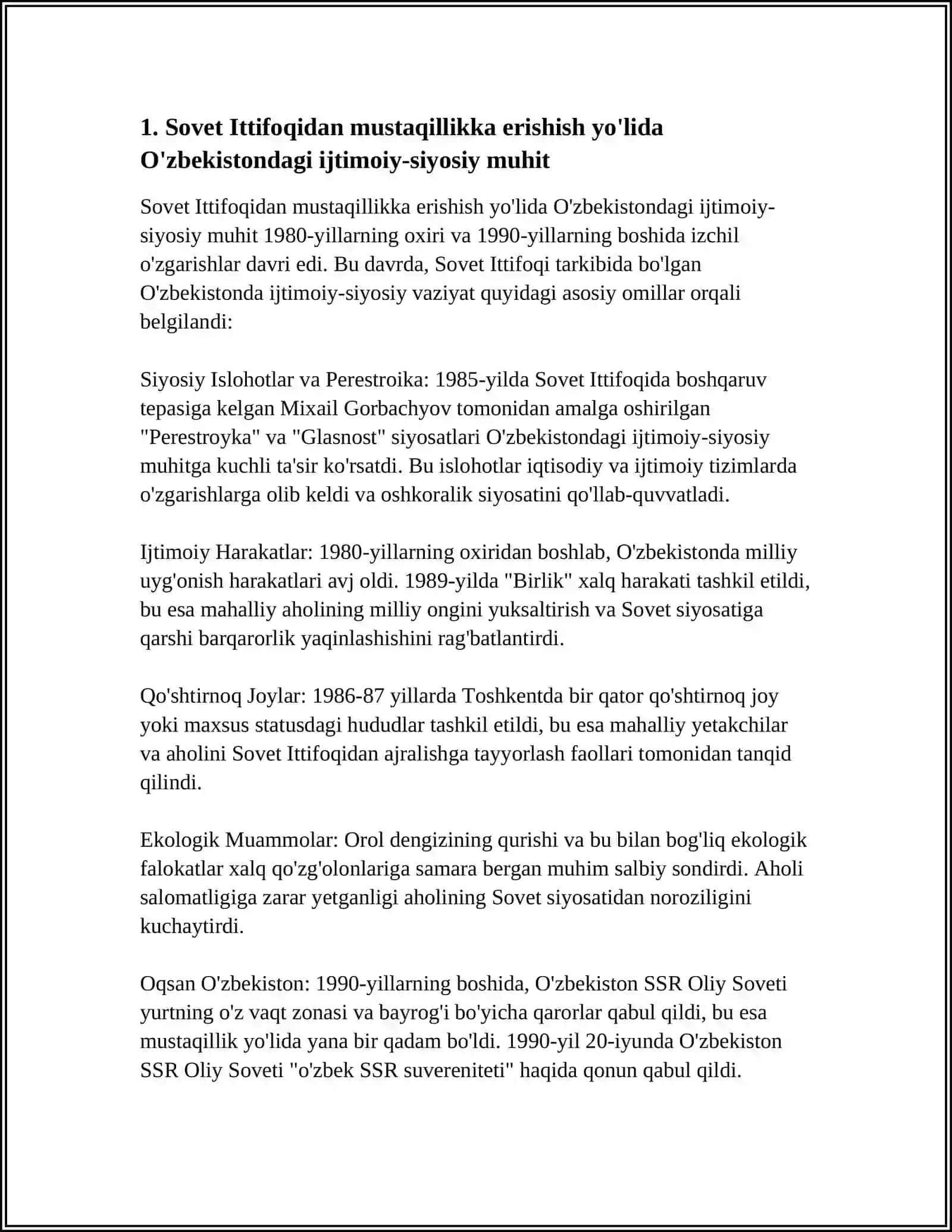 MUSTAQILLIKKA ERISHISH ARAFASIDA O'ZBEKISTONDAGI IJTIMOIY-SIYOSIY JARAYONLAR 3