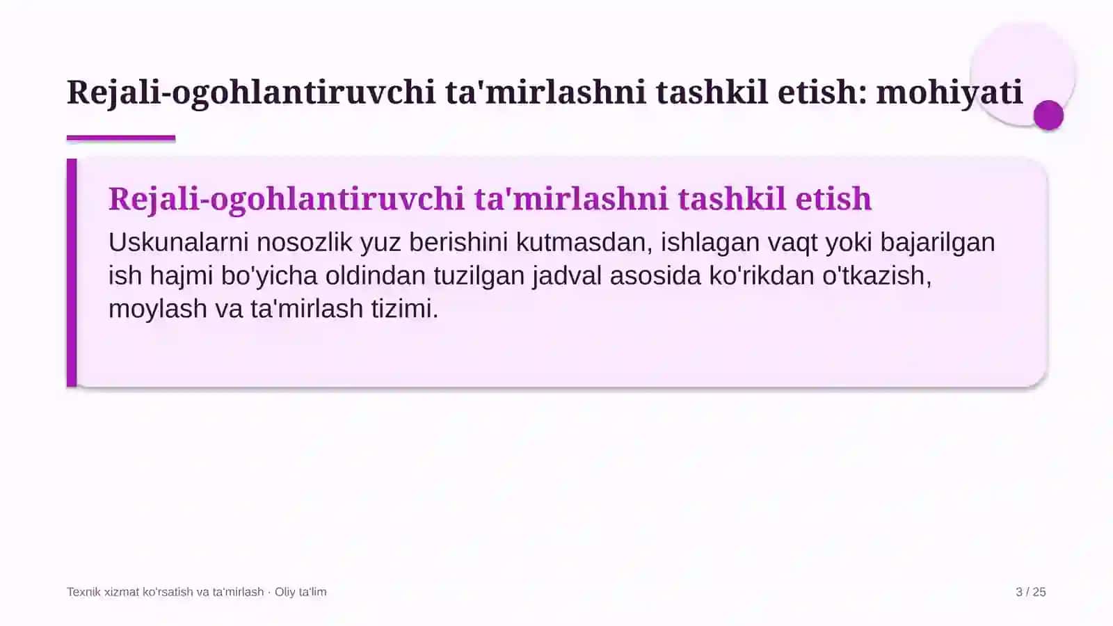 Arxitektura byurolarida uskunalarga rejali-ogohlantiruvchi ta'mirlashni tashkil etish 3