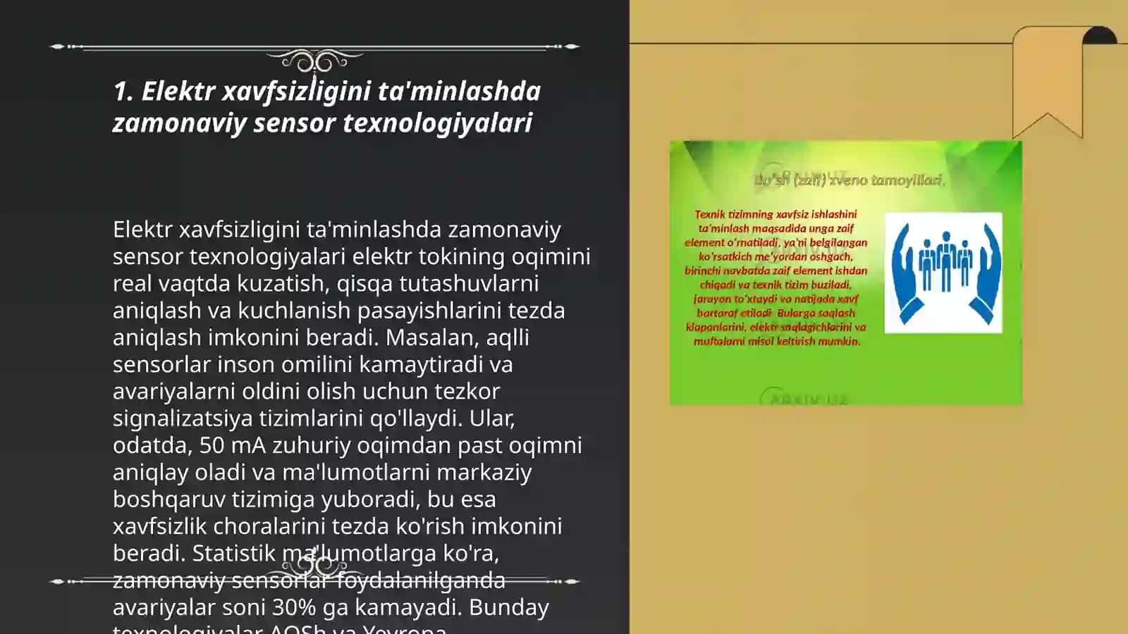 ELEKTR XAVFSIZLIGINI TAMINLOVCHI ZAMONAVIY TEXNIKA TEXNOLOGIYALAR.URUSH DAVRIDA FUQARO MUHOFAZASI 3