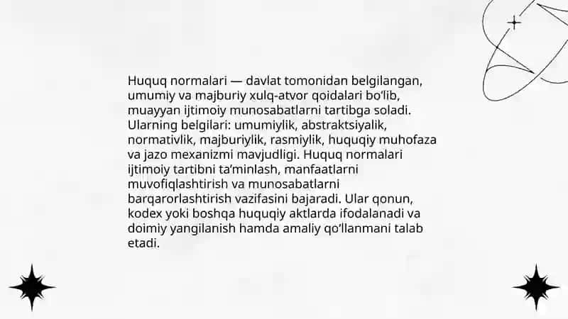 Huquq normalari tushunchasi belgilari 3