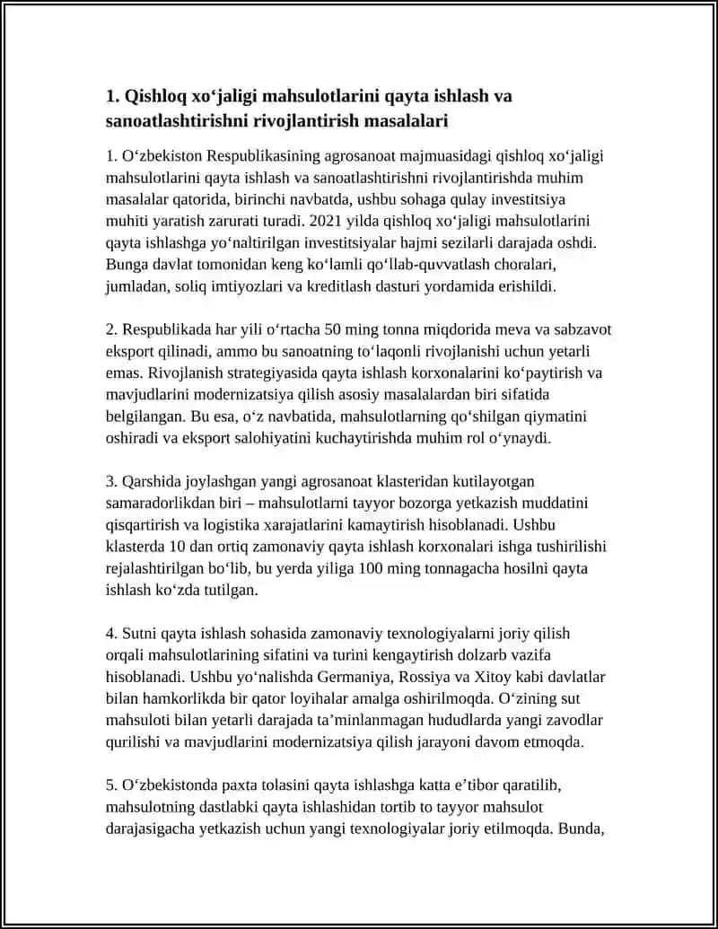 OʻZBEKISTON RESPUBLIKASI AGROSANOAT MAJMUASI TARMOQLARI RIVOJLANITIRISH MASALALARI 3