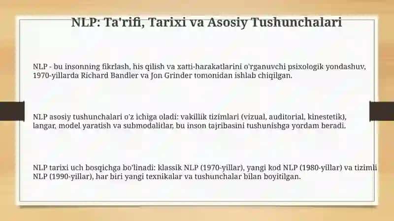 NLP: Ta'rif, Asoslar va Qo'llanilishi 3