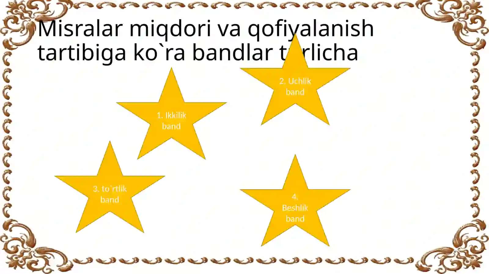 Bandning turlari. Ikkilik band. Uchlik band. To`rtlik band. Beshlik, oltilik, yettilik, sakkizlik, to`qqizlik va o`nlik bandlar 3
