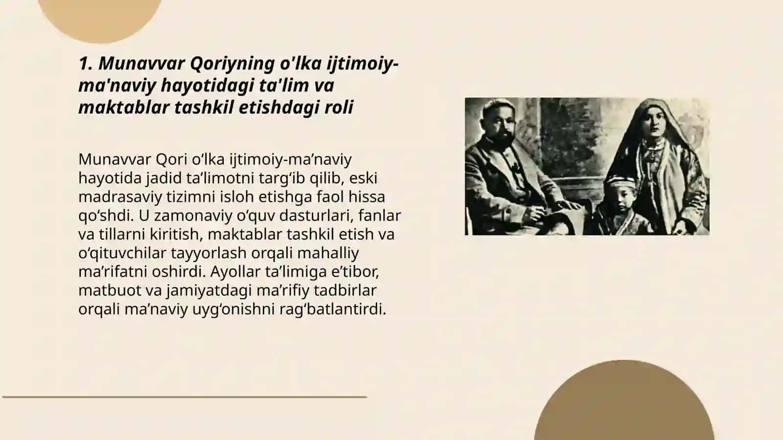 Jadid ma’rifatparvarlarining o’lka ijtimoiy-ma’naviy hayotida tutgan o’rni (Munavvar Qori, Fitrat, Behbudiy, Avloniy va boshqalar) 3