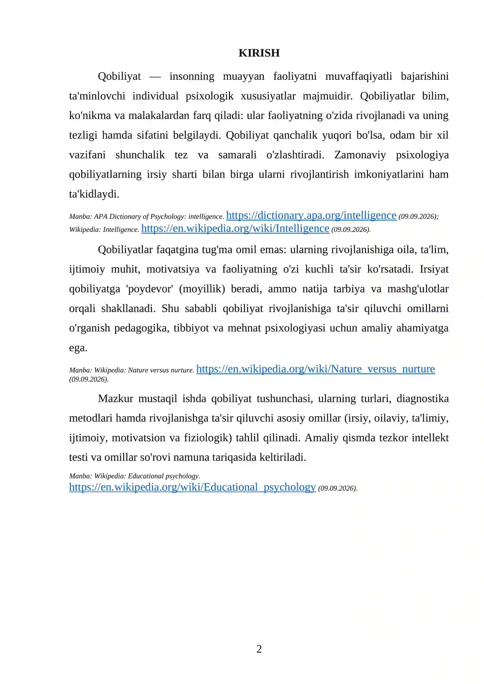 MUSTAQIL ISH: QOBILIYAT RIVOJLANISHIGA TA'SIR QILUVCHI OMILLAR 3