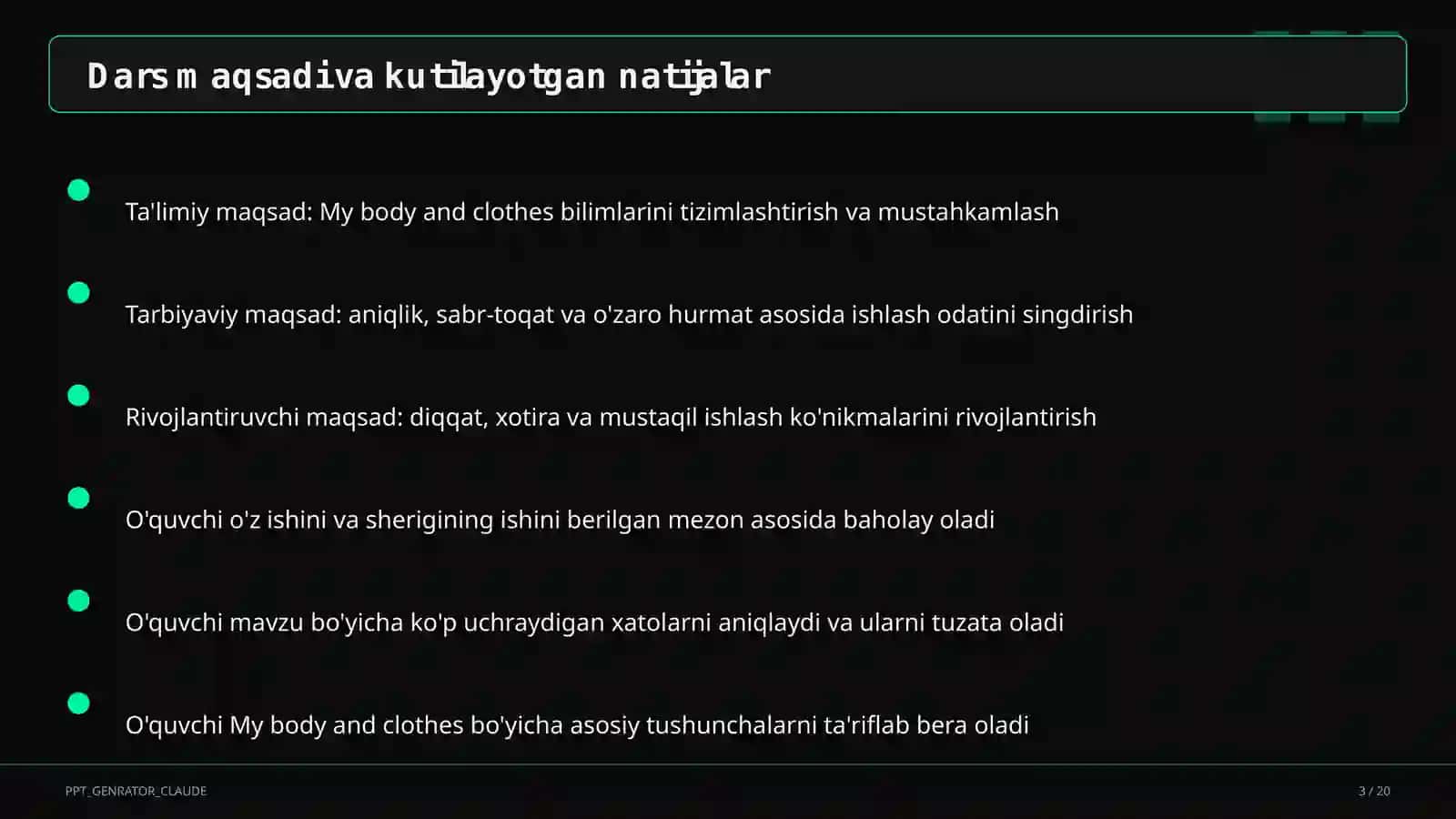 My body and clothes (3-sinf) 3