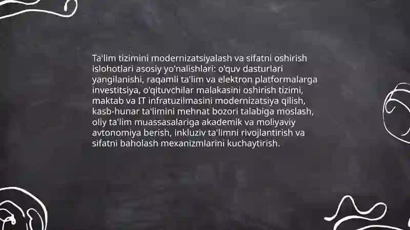Ta'lim tizimini modernizatsiyalash va sifatni oshirish islohotlari 3