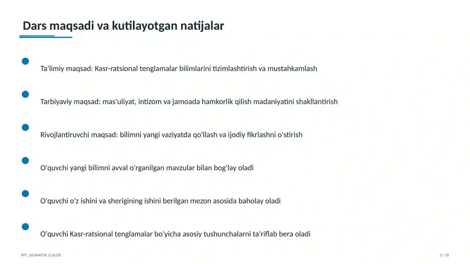 Algebra (7–11) — o'qituvchilar uchun 3