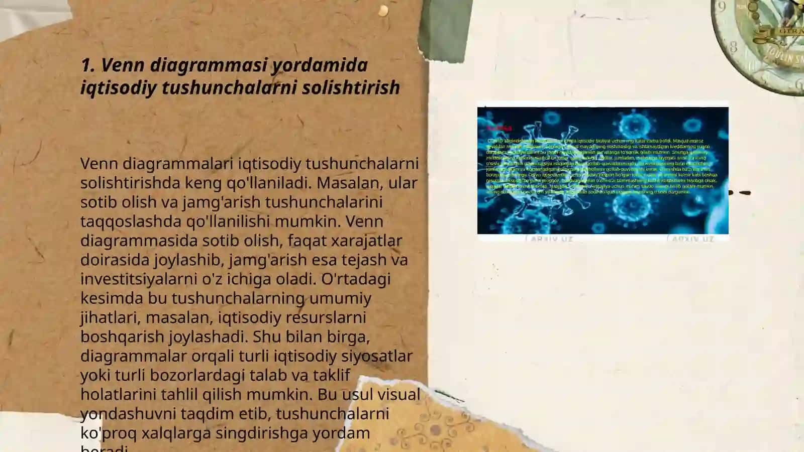 Iqtisodiy bilim asoslari fanini oʻqitishda venn diogrammasi, swot tahlili, baliq skeleti va aqliy hujum kabi interfaol metodlarning qoʻllanishi va ahamiyati 3