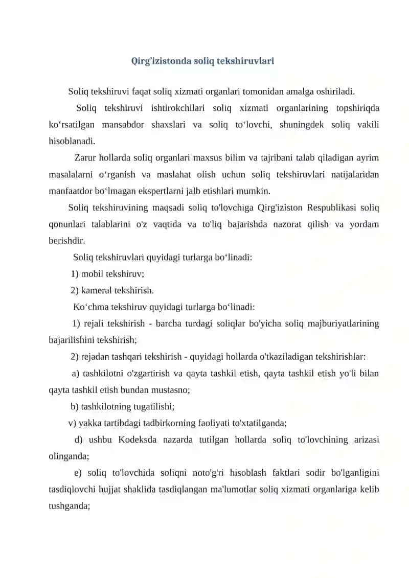 Qirg’iziston Respublikasida soliq monitoringini o’tkazish tartibi 3