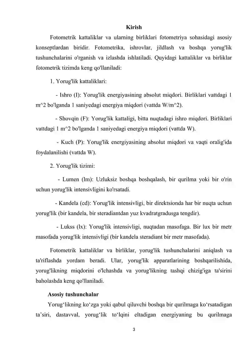 Fotometrik kattaliklar va ularning birliklari 3