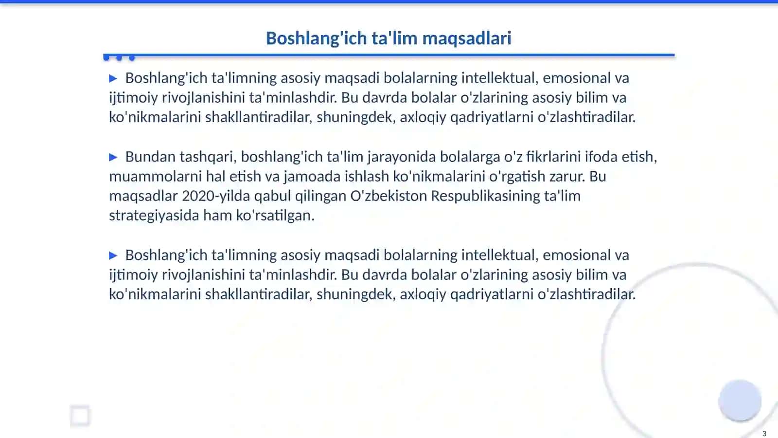 Boshlang'ich talim va tashxisning asosiy talablari 3