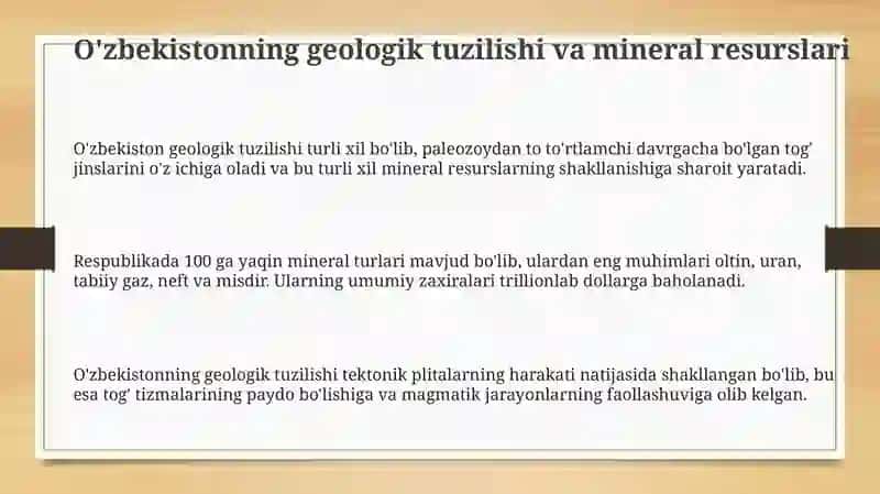 Oʻzbekistonning foydali qazilmalari haqida taqdimot tayyorlash va xaritada belgilash 3