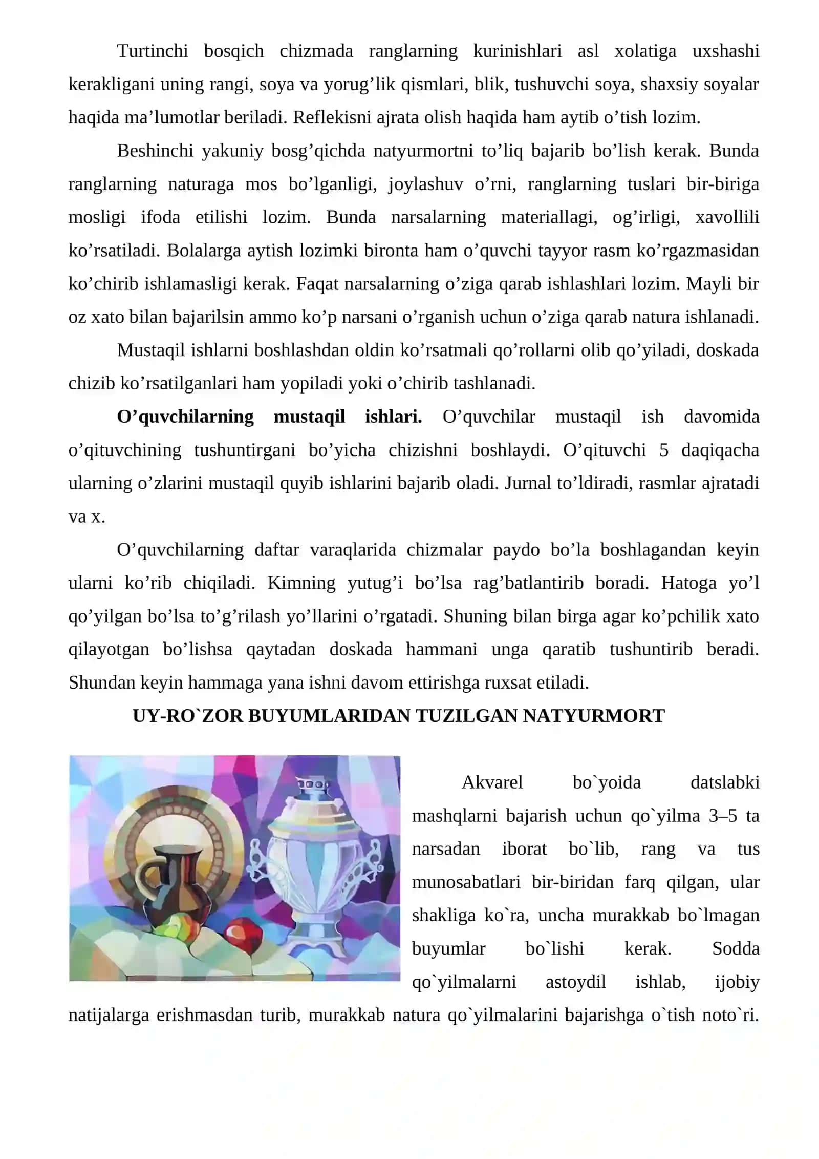 MILLIY IDISH-TOVOQLARDAN TUZILGAN MAVZULI NATYURMORT Dars ishlanma 3