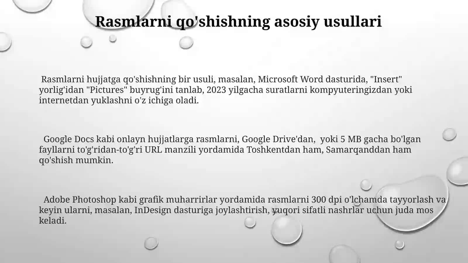 Hujjat tarkibiga rasm oʻrnatish,hujjatni bezash 3
