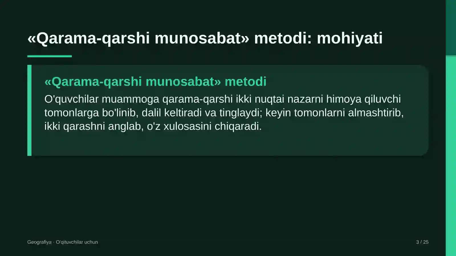 geografiya darslarida qarama qarshi munosabat metodidan foydalanish 2385 3