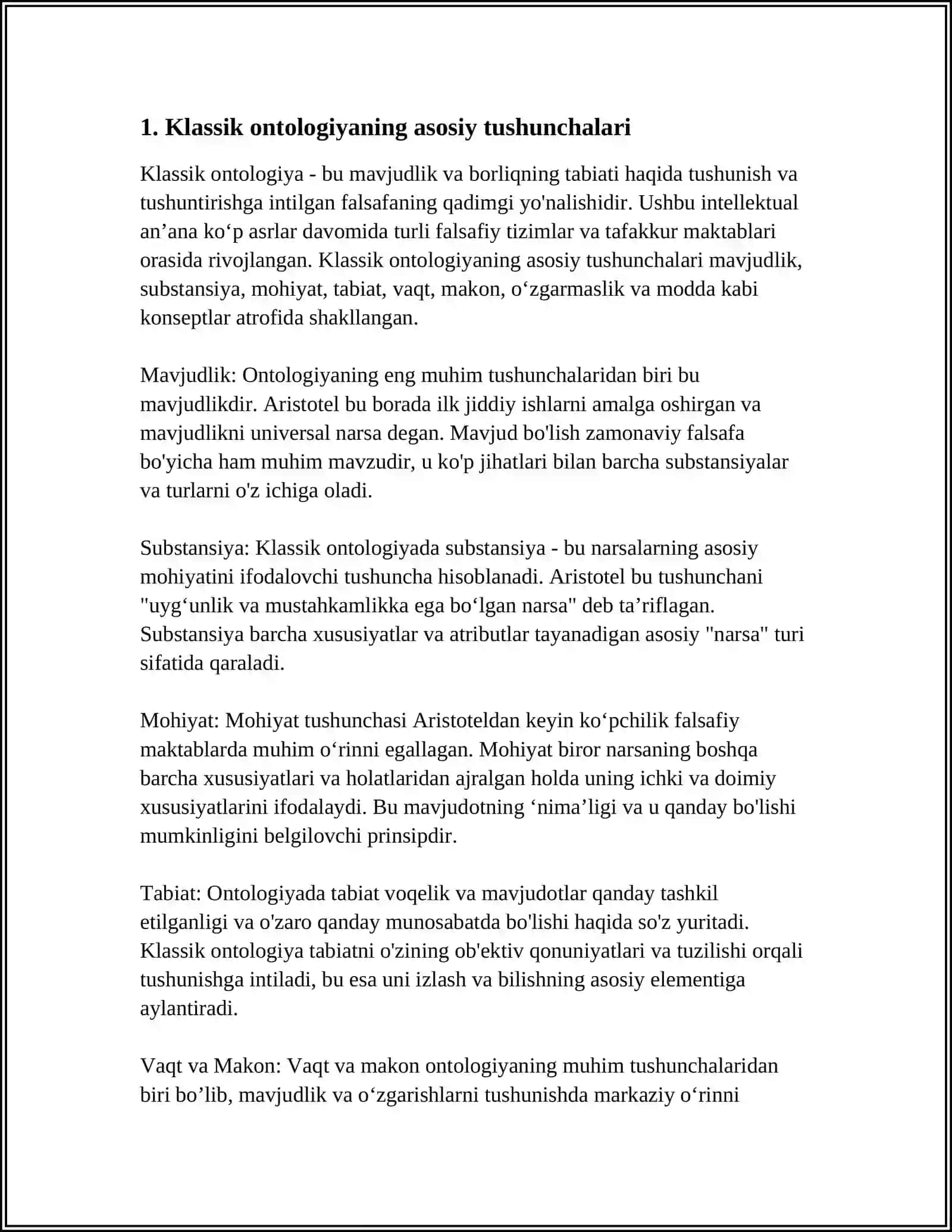 NOKLASSIK ONTOLOGIYANING YO'NALISHLARI VA MOHIYATI HAQIDA ESSE 3