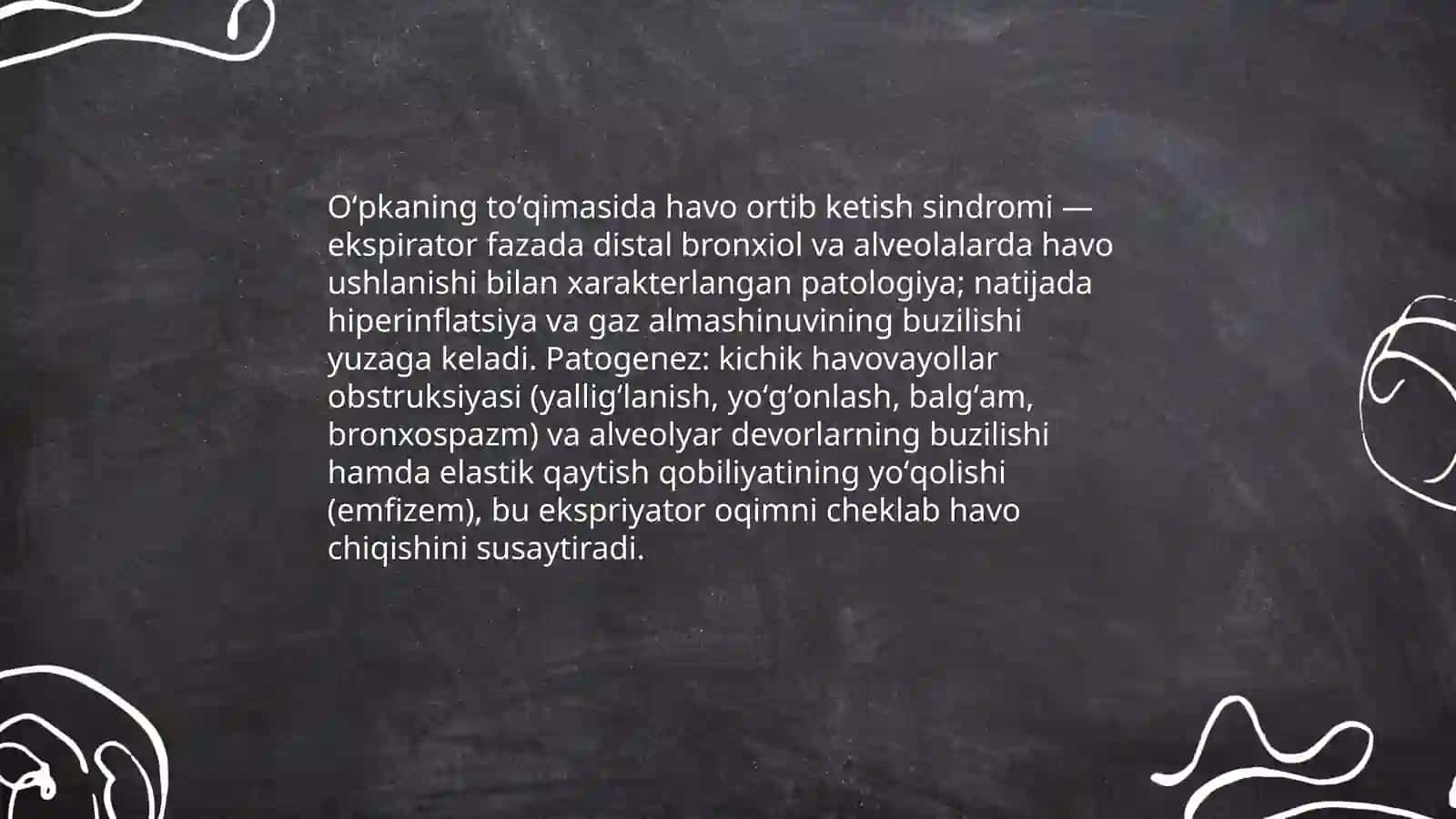 Oʻpkaning toʻqimasida xavo ortib ketish sindromi (bronxial astma, oʻpka emfizemasi). Diagnostika.Asosiy davolash prinsiplari 3