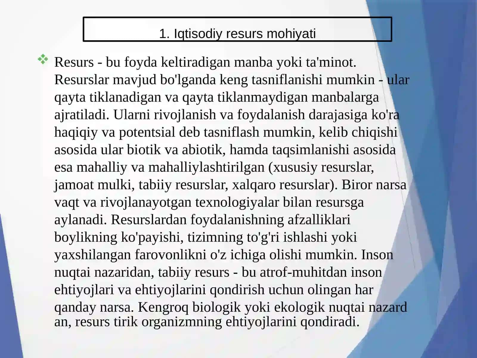 Iqtisodiyot resurslari tushunchasi 3