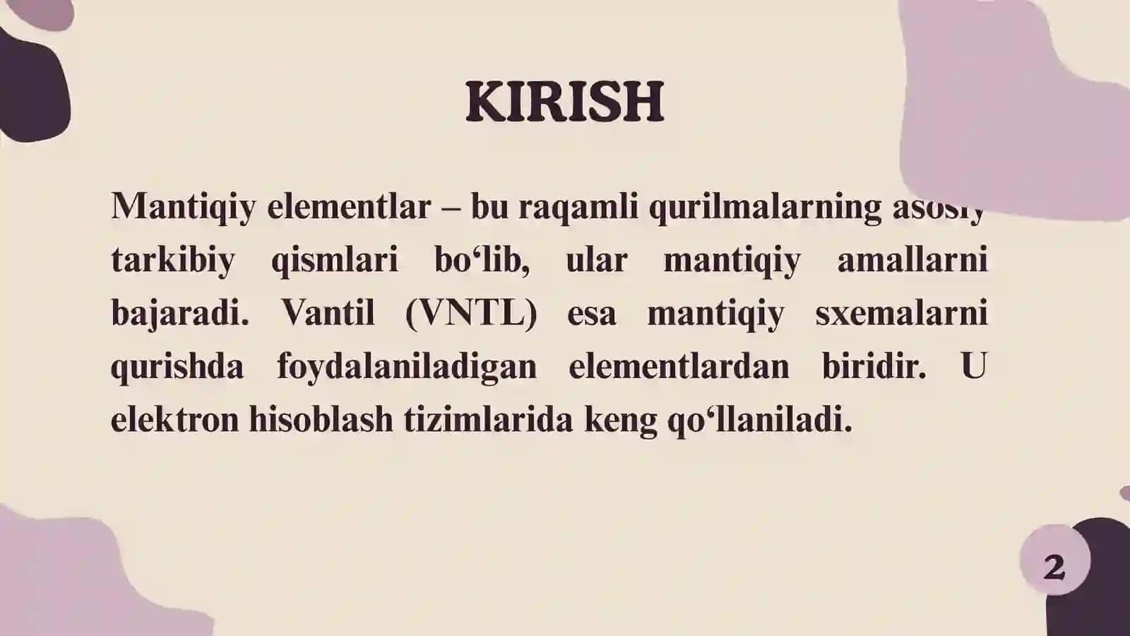 MANTIQIY ELEMENTLAR. VANTIL 3